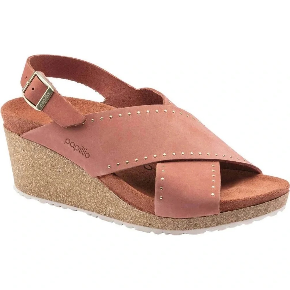Papillio by Birkenstock Coral Leather Samira Wedge Slingback Sandals 11